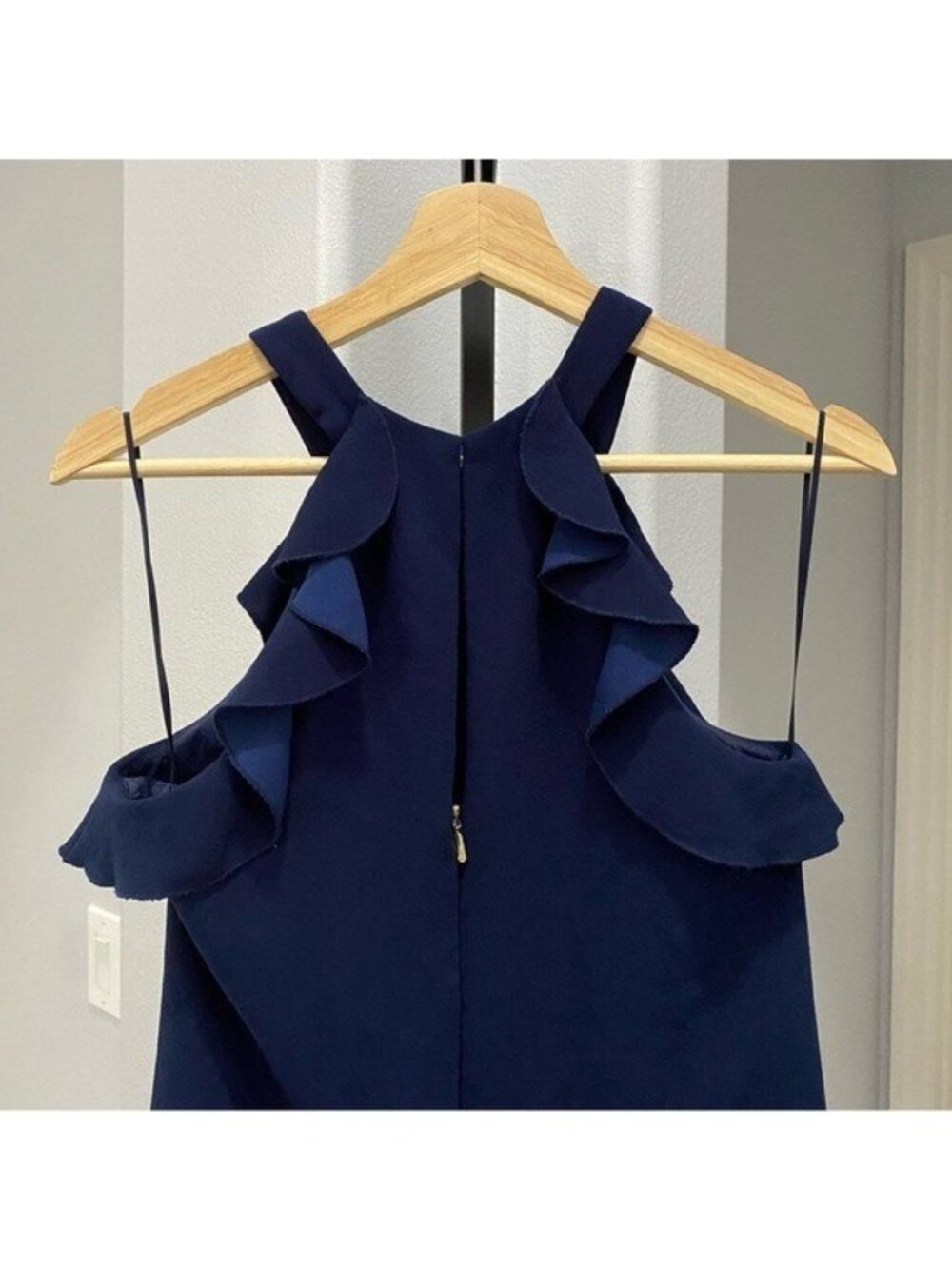 Trina Turk Womens Size 0 Ruffle Myers Ruffled Trim Dress Mini Navy Blue - Picture 5 of 7